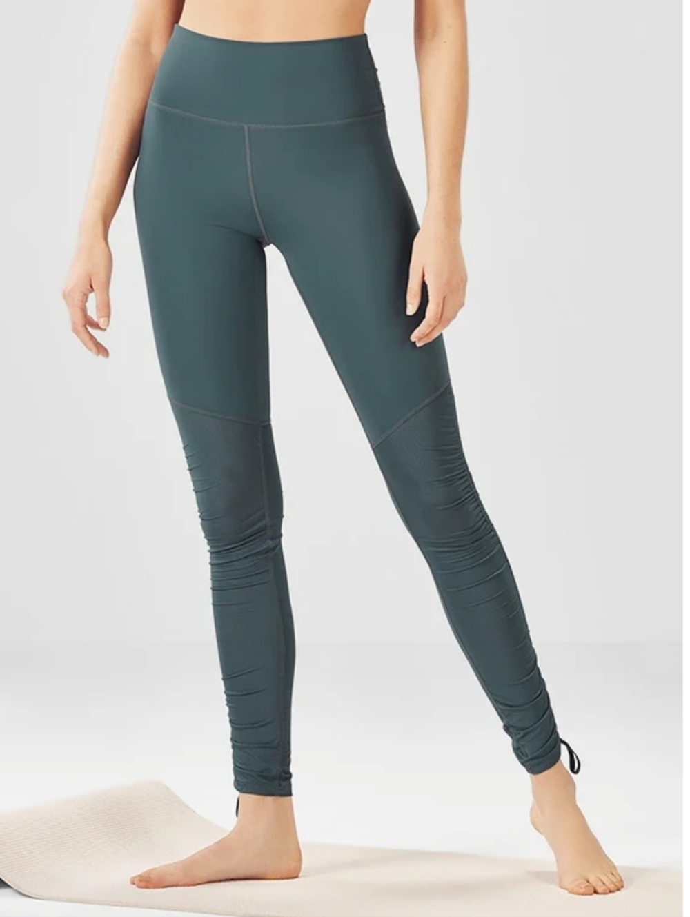 NWOT FABLETICS Cashel Foldover High-Waist Ruched Leggings - Teal Green Small
